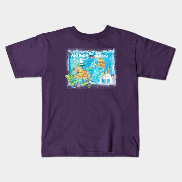 Antigua_Illustrated_Travel_Map_With_RoadsM Kids T-Shirt by artshop77